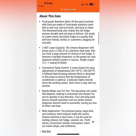 NIB VEVOR Stainless Food Warmer with Pump, 2.6 Dispenser, 650 W Foodservice - Picture 9 of 11